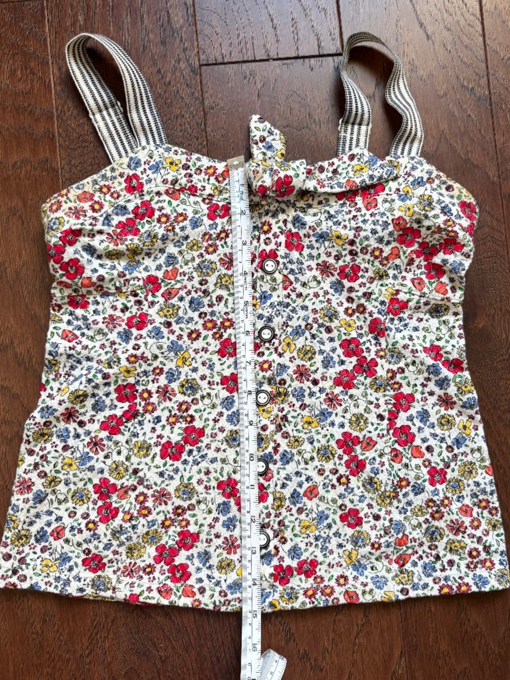 Anthropologie Tie Neck Flower Tank XS Buttons Ribbon Straps Whimsical Cute - Picture 7 of 7